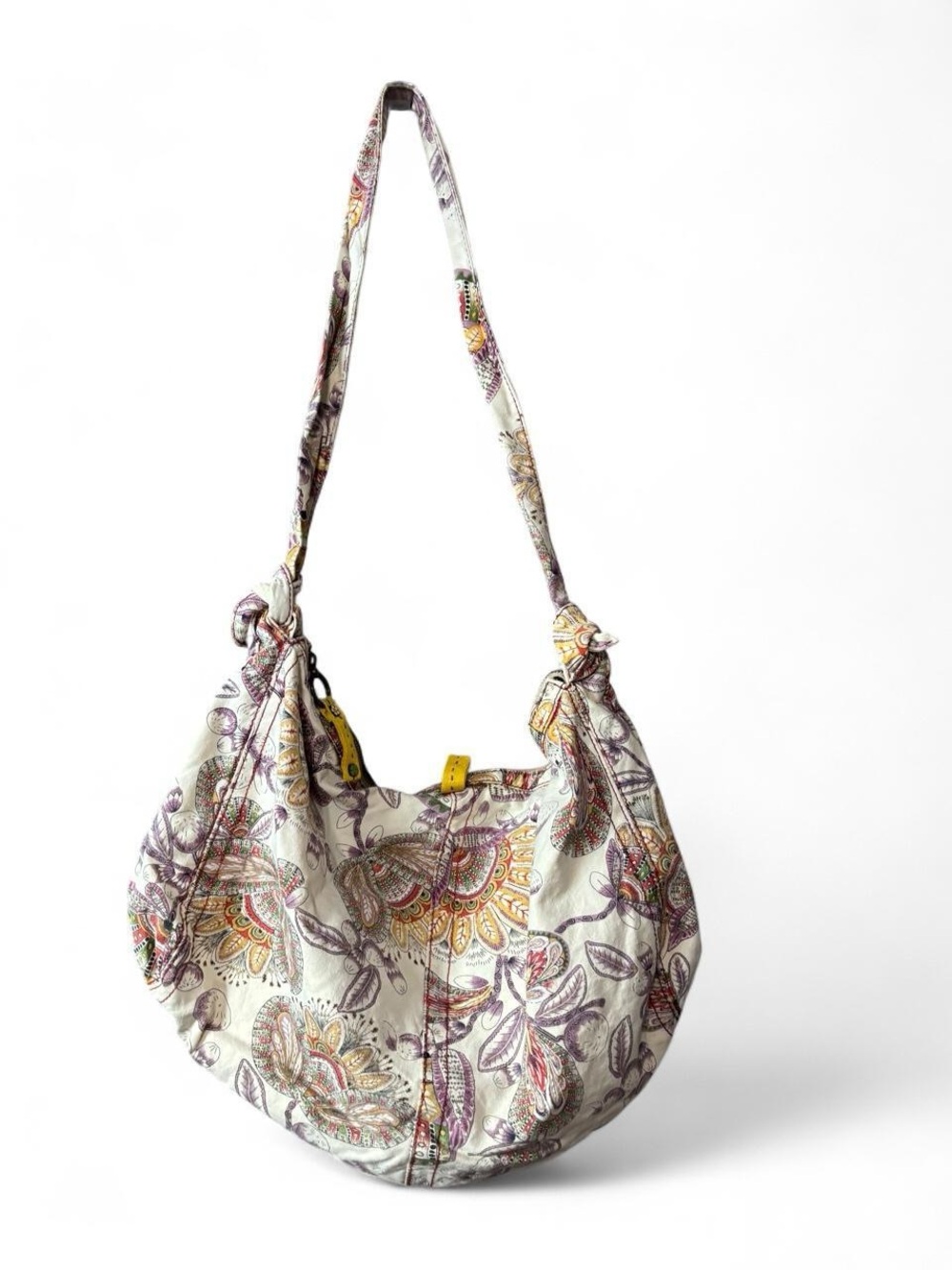 Y2K Lucky Brand Hobo Cream Paisley Shoulder Bag with Yellow Accent